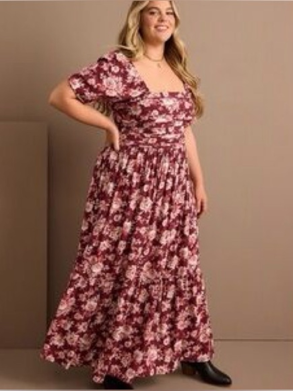 Arula Floral Maxi Dress in Burgundy Size 2x NWT